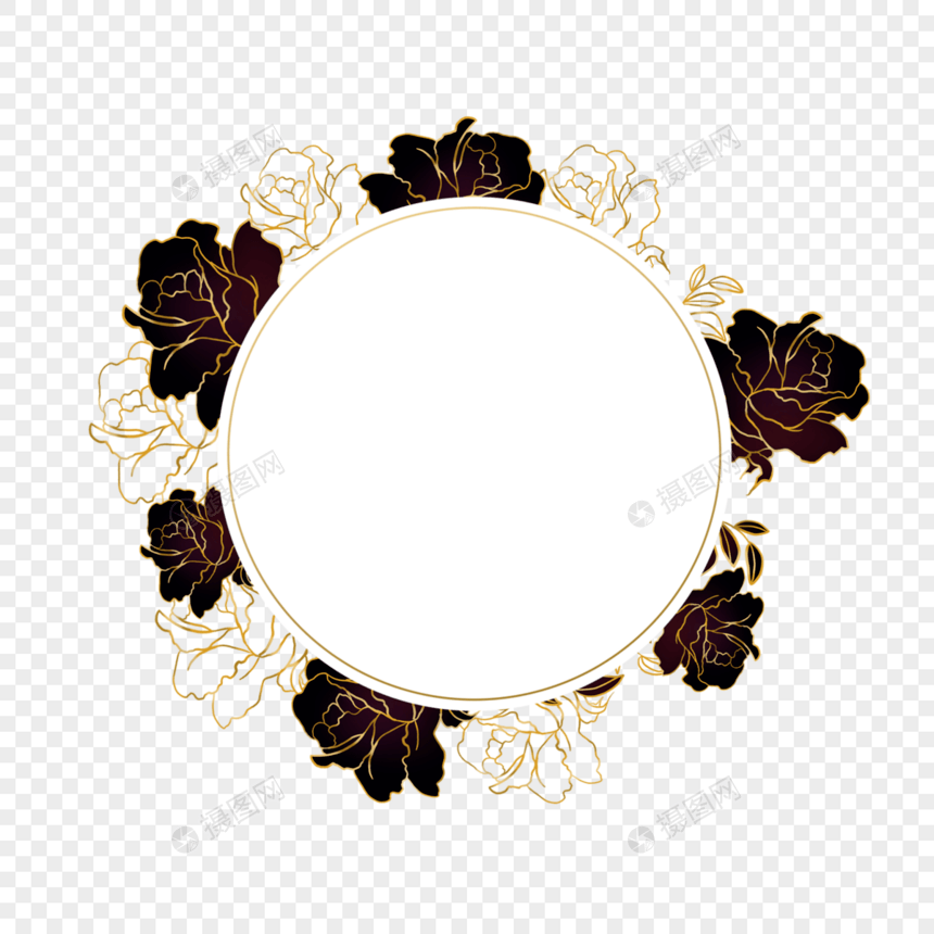 光效金线婚礼花卉圆形边框图片