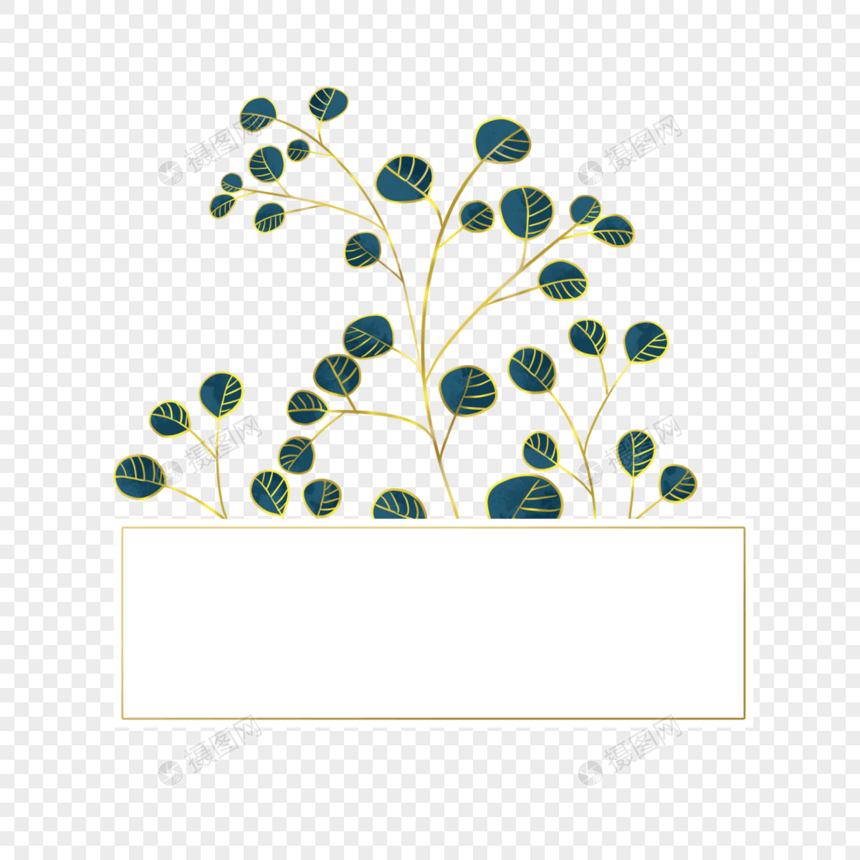 光效金线婚礼绿色叶子花卉边框图片