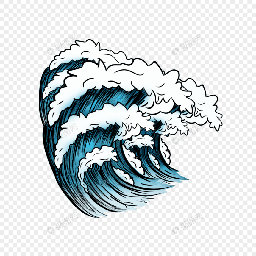 素描海浪复古线条精美巨浪图片