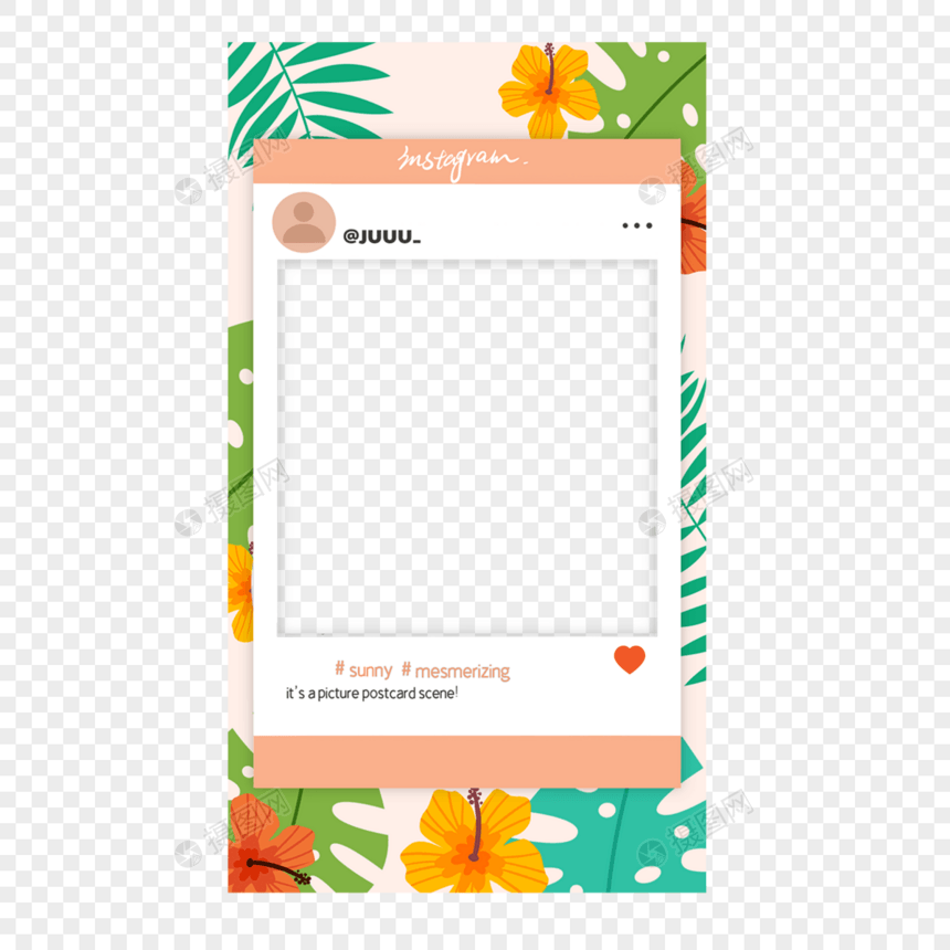 热带树叶宝丽来故事边框社交图片