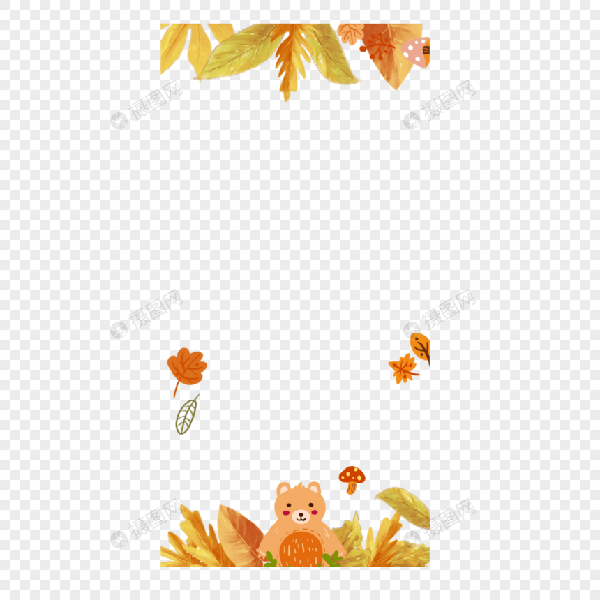 秋季树叶动物故事边框图片