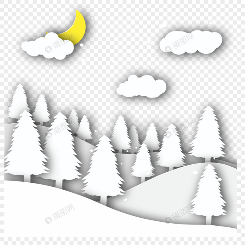 冬季森林剪纸雪花图片