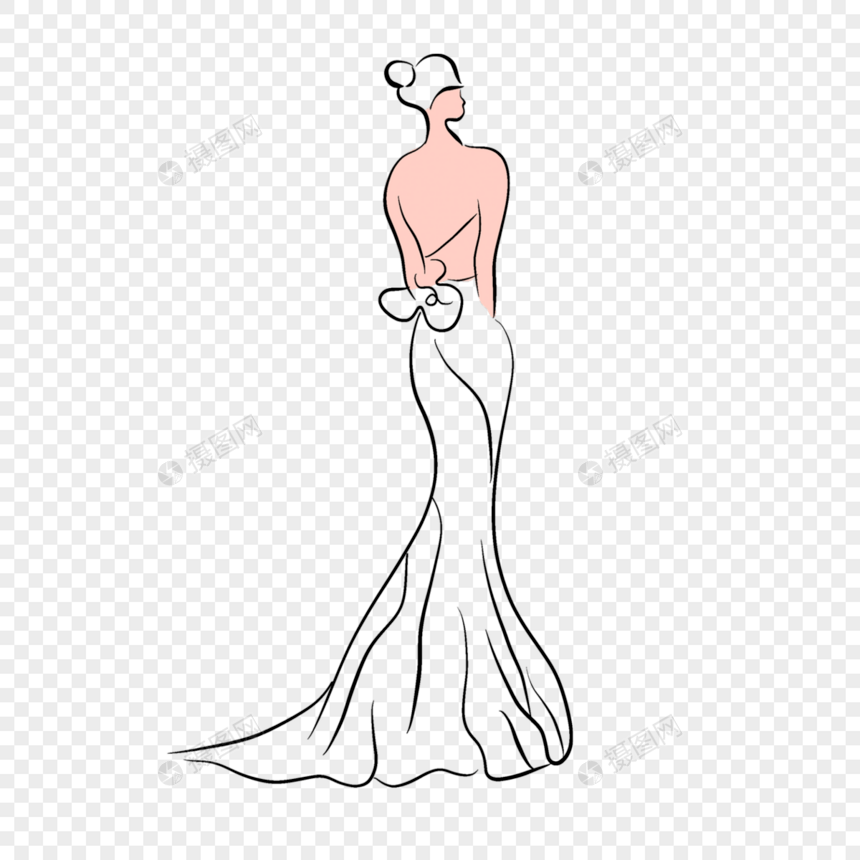 露背款式抽象线条婚纱礼服新娘图片