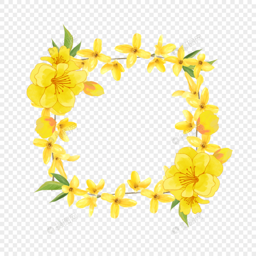 黄色植物边框水彩花卉图片
