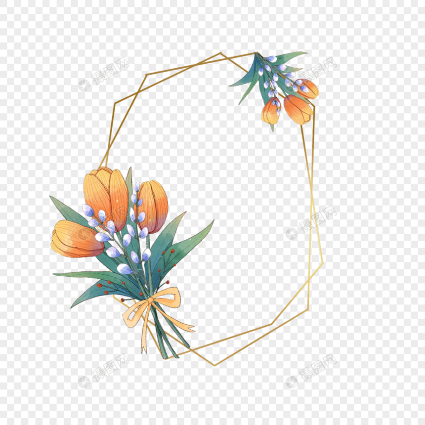 水彩郁金香花卉婚礼边框图片