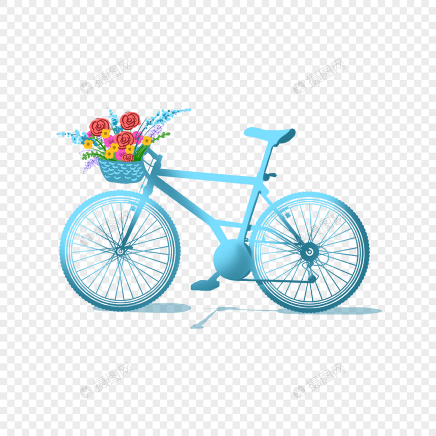 花卉水彩蓝色自行车图片