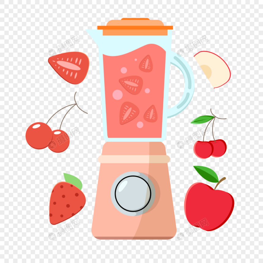 水果榨汁机扁平风格草莓图片