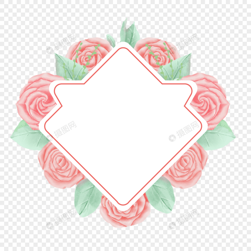 水彩玫瑰花卉边框叶子图片