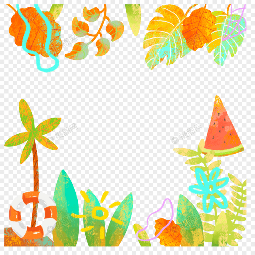 植物水彩叶子晕染热带边框图片