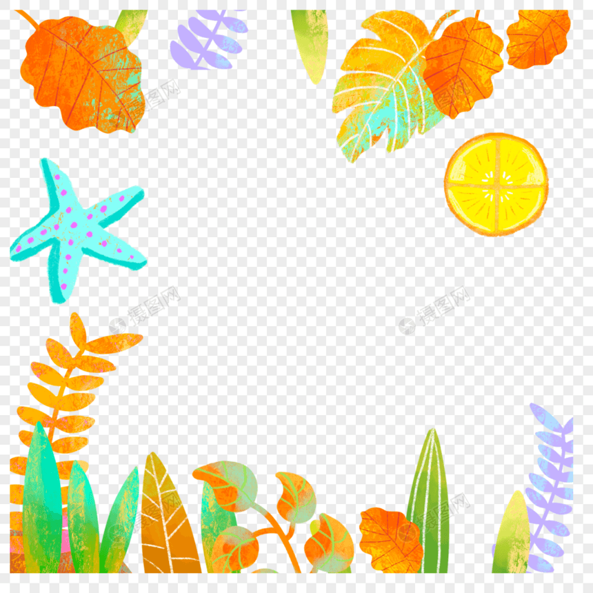 热带夏季叶子水彩边框图片