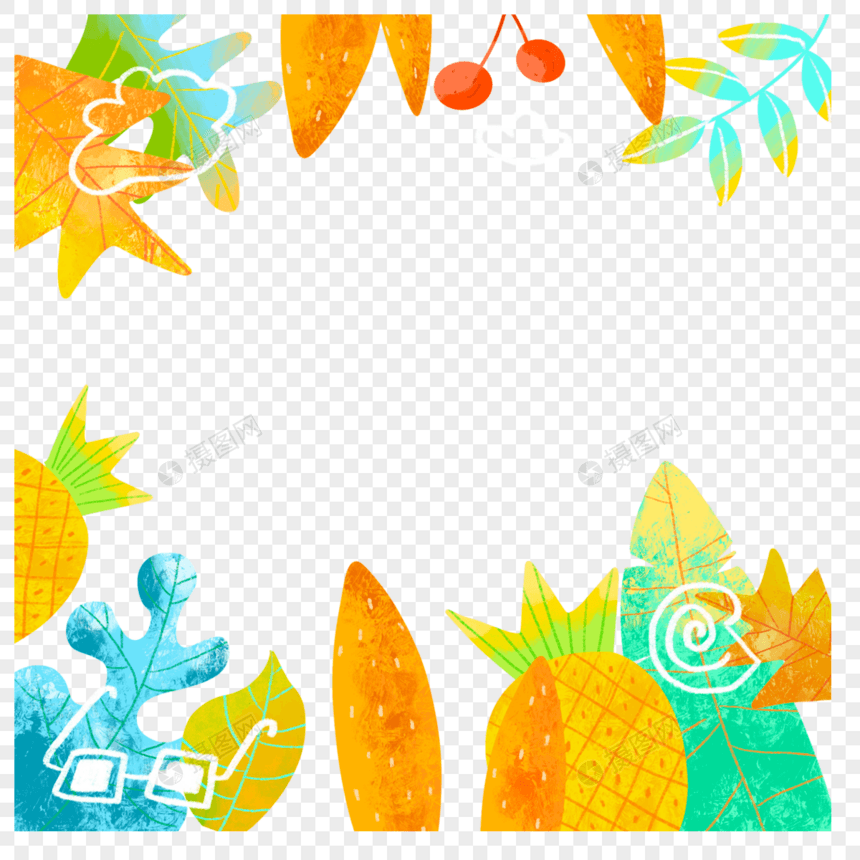 叶子夏季热带水彩边框图片