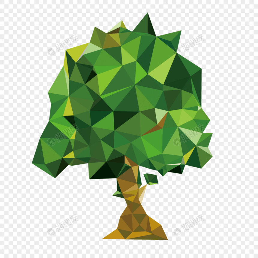 低聚几何绿色圆形轮廓树木图片