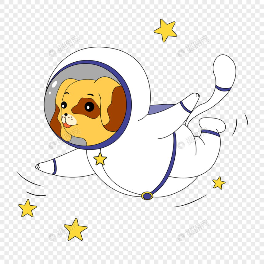 小狗动物宇航员在星空漫游图片