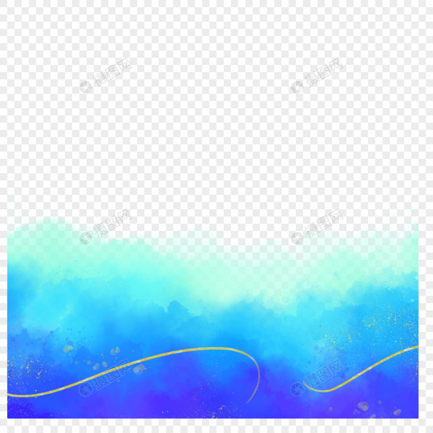 蓝色金线点缀水彩边框图片