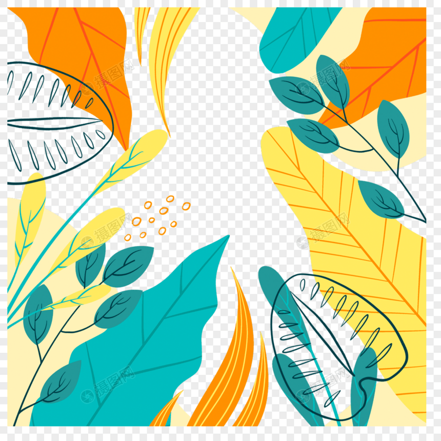 五颜六色孟菲斯风格植物边框图片