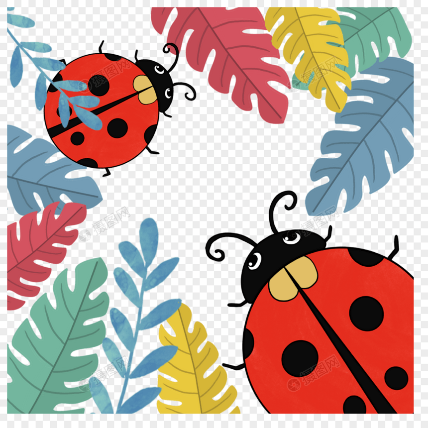 红色瓢虫昆虫植物春季边框图片