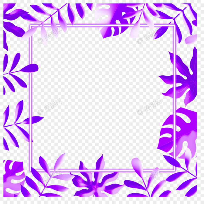 紫色霓虹树叶棕榈叶边框图片