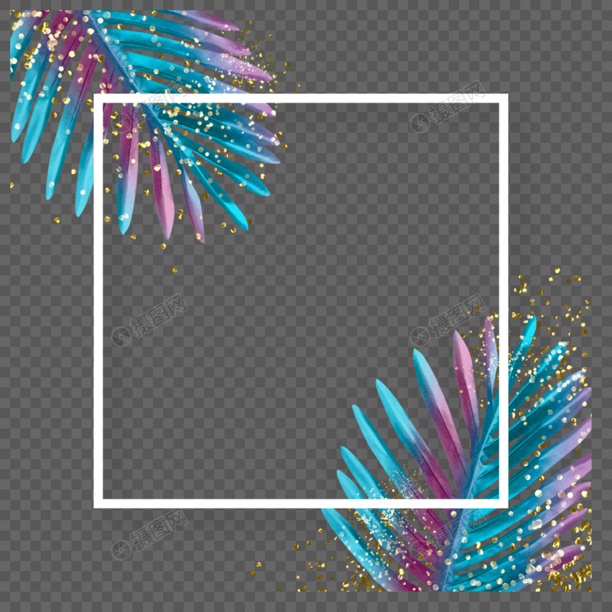 彩色霓虹棕榈树叶子边框图片