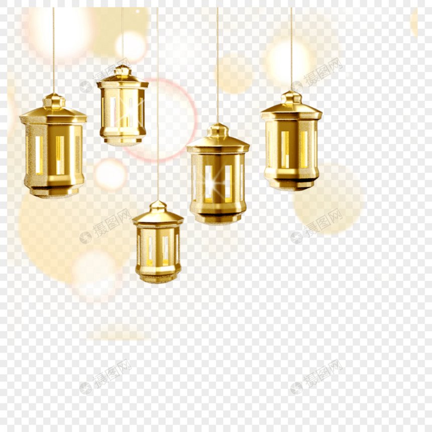 悬挂的金色斋月灯笼图片