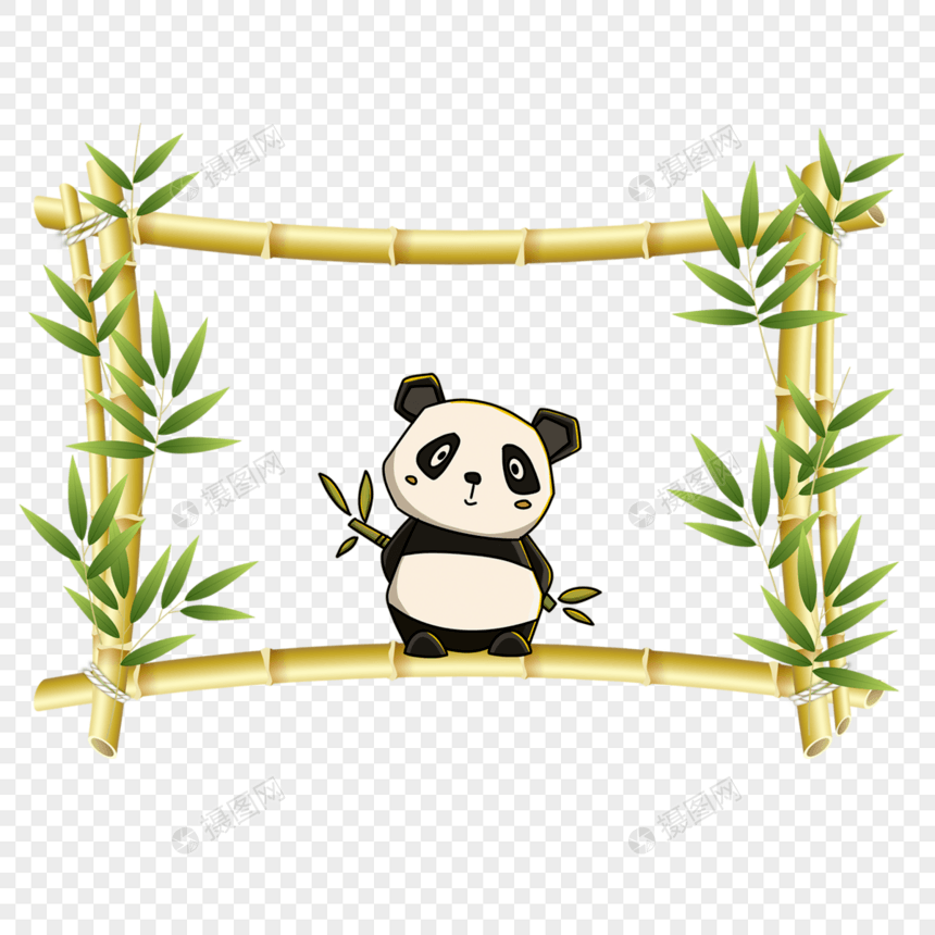 黄色熊猫竹子花卉边框图片