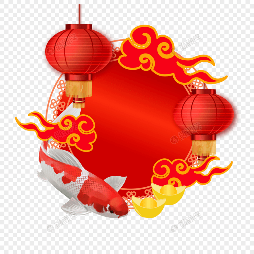 春节红色锦鲤边框图片