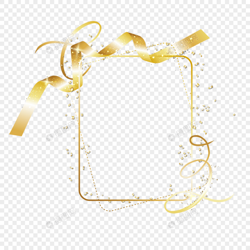 丝带闪耀金粉缠绕边框金色图片