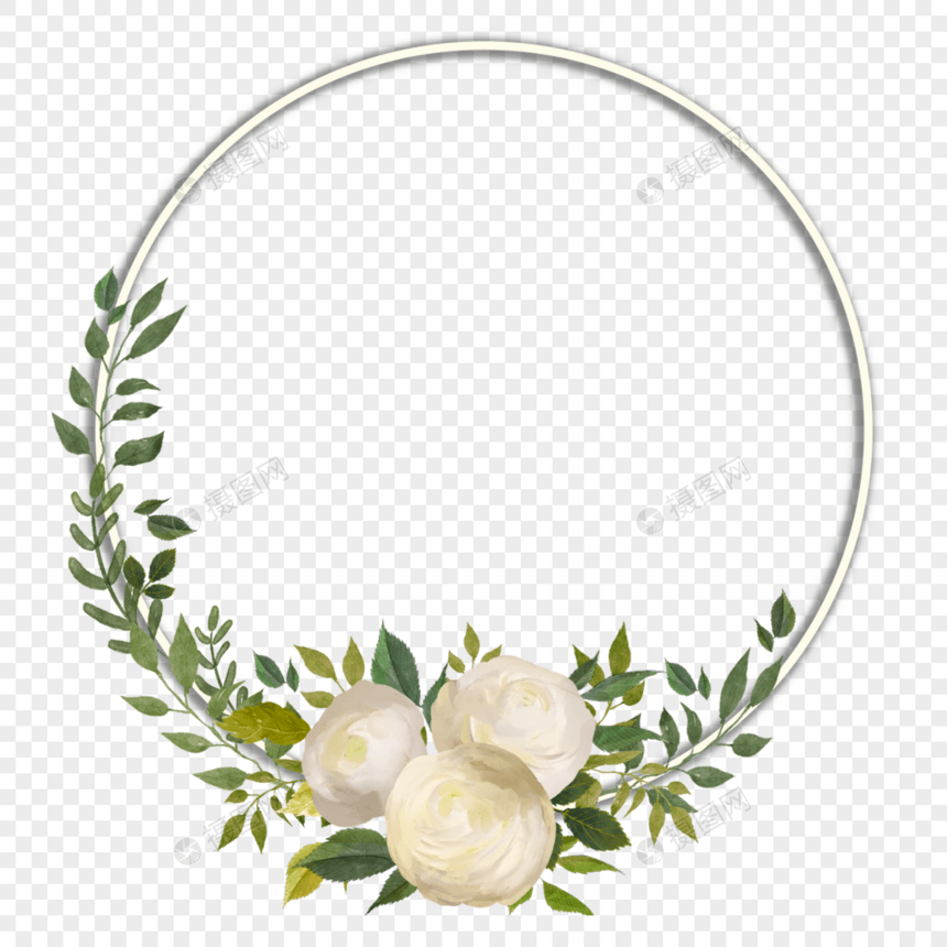 白玫瑰花卉圆形边框图片