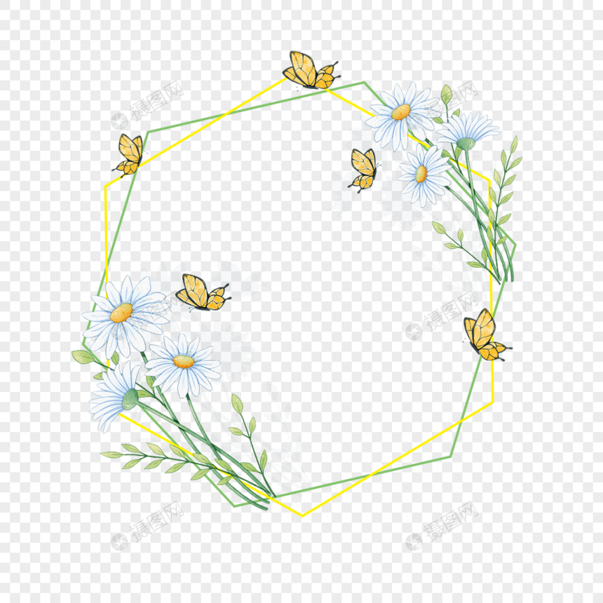 花卉边框蝴蝶水彩风格素色图片