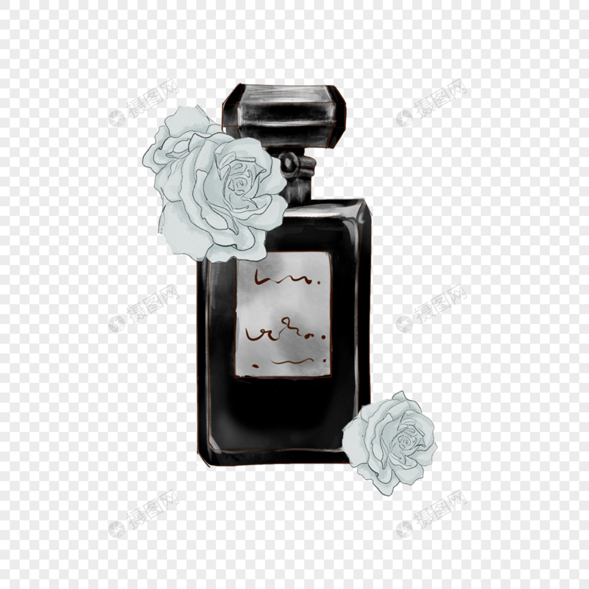 香水瓶水彩黑色优雅图片