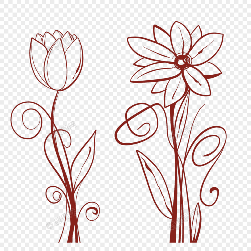 花卉植物抽象红色质感线稿图片