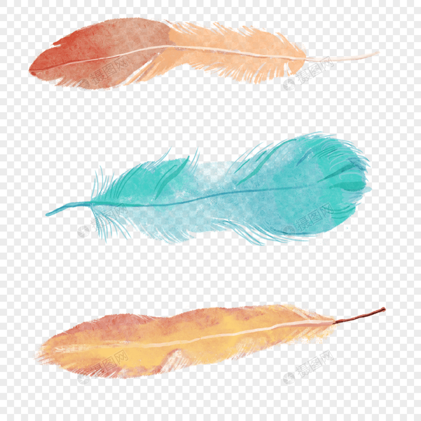 水彩波西米亚风格蓝色橙色羽毛图片