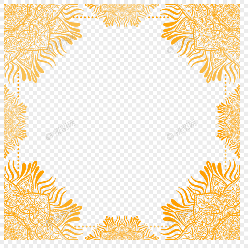 抽象镂空线条花朵曼陀罗金色边框图片