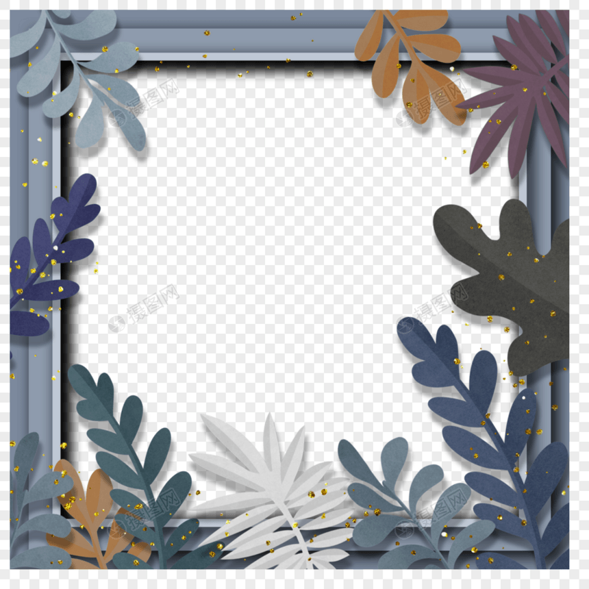 冬季剪纸植物蓝色边框图片