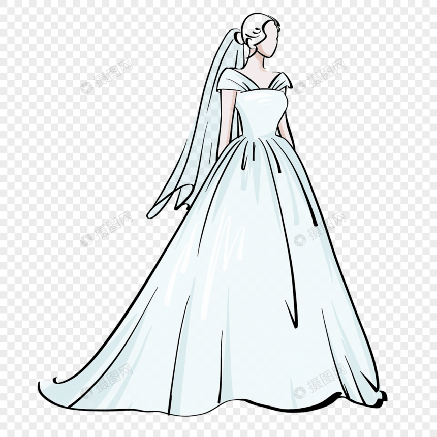 蓝色婚纱抽象线稿图片