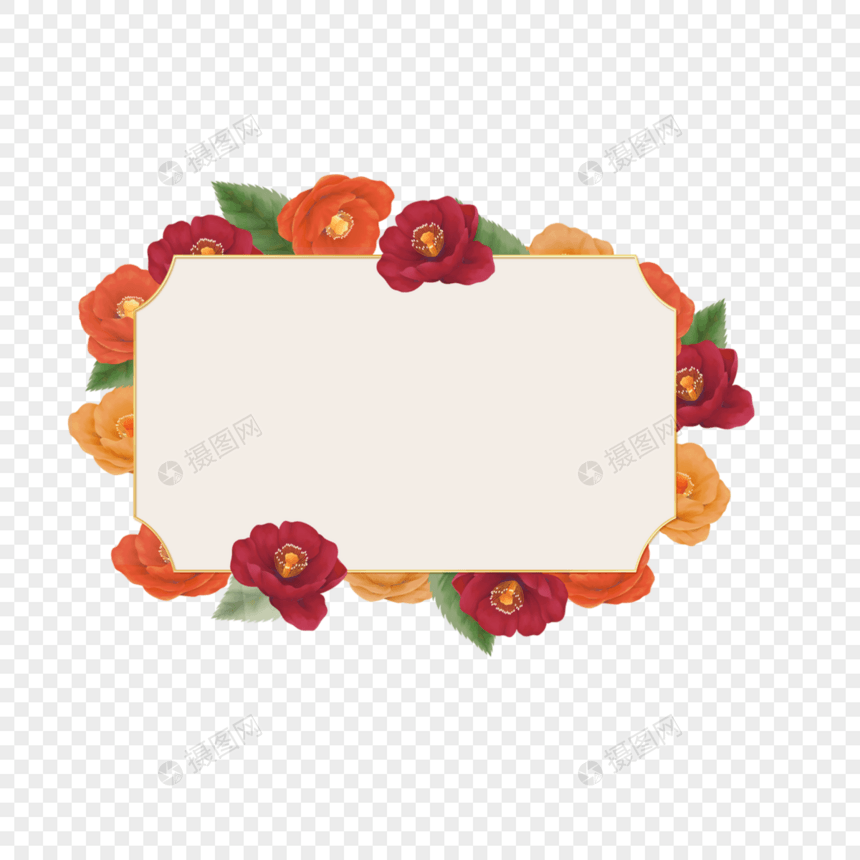 复古水彩花卉婚礼几何边框图片