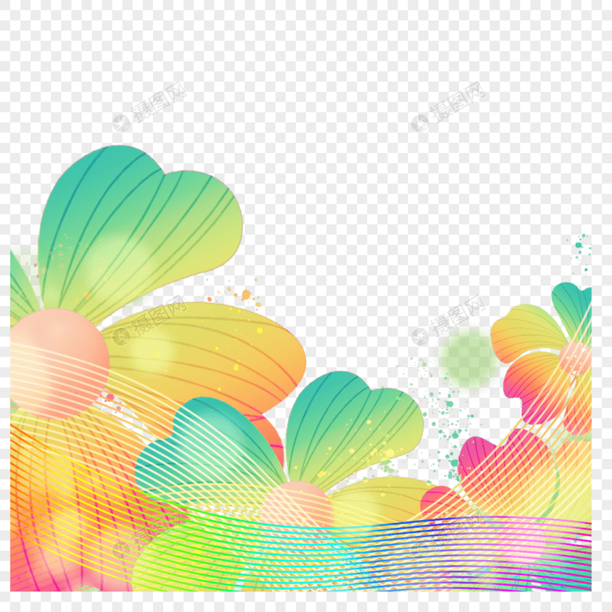 彩色质感花卉抽象线条边框图片