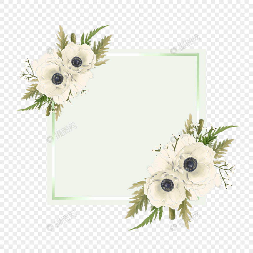 绿色水彩荚蒾花卉边框图片