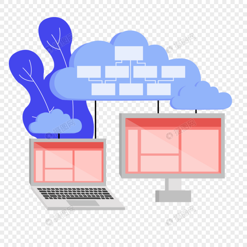 私人电脑和云端互联网云计算概念插图图片