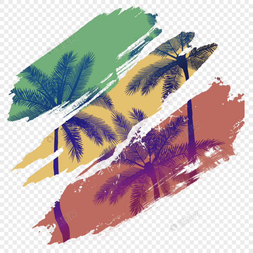 倾斜彩色沙滩椰树笔刷图片