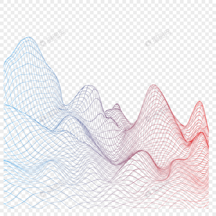 抽象多变山脉形状蓝红渐变线条图片