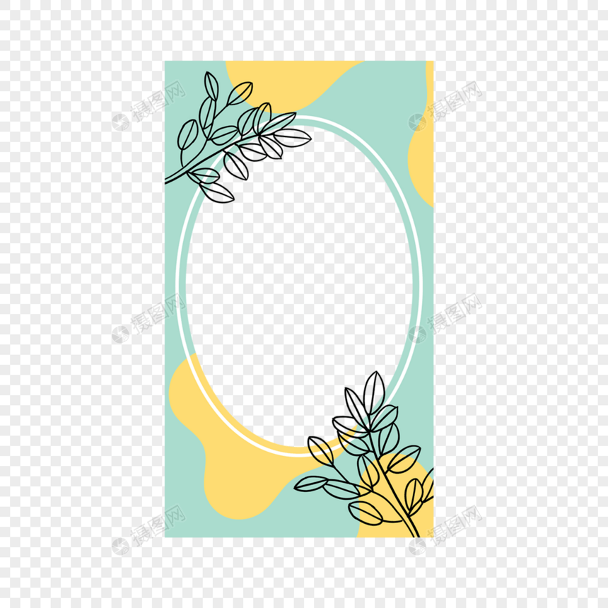 手绘线条花卉叶子椭圆形抽象夏季边框图片