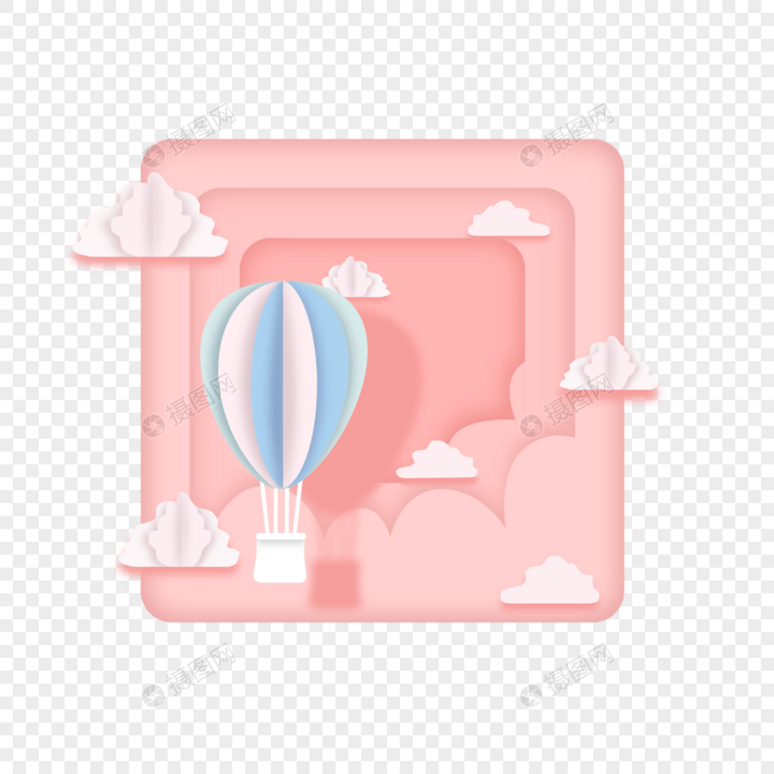 粉色背景热气球剪纸图片