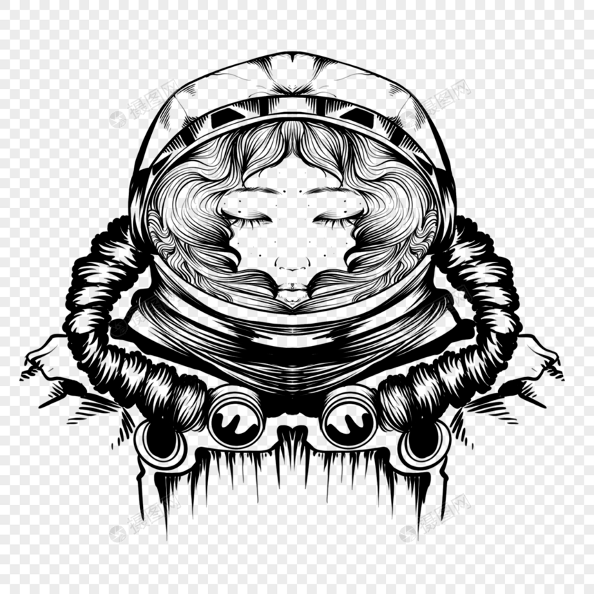 单色黑白线宇航员头盔图片