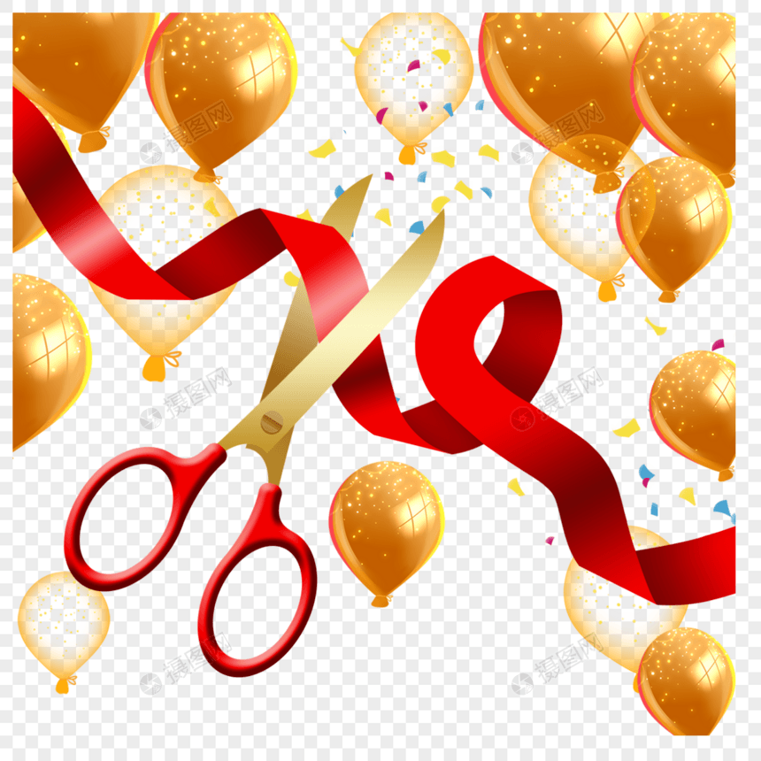 金色3d庆祝开业气球剪彩图片