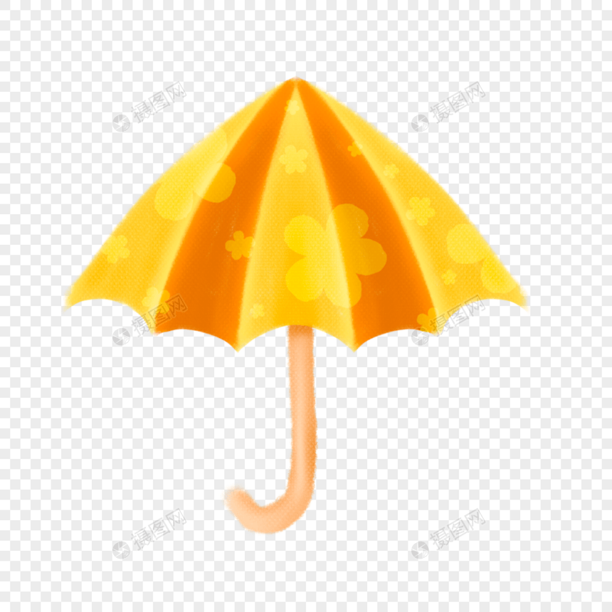 黄色橙色花朵印花卡通水彩雨伞剪贴画图片