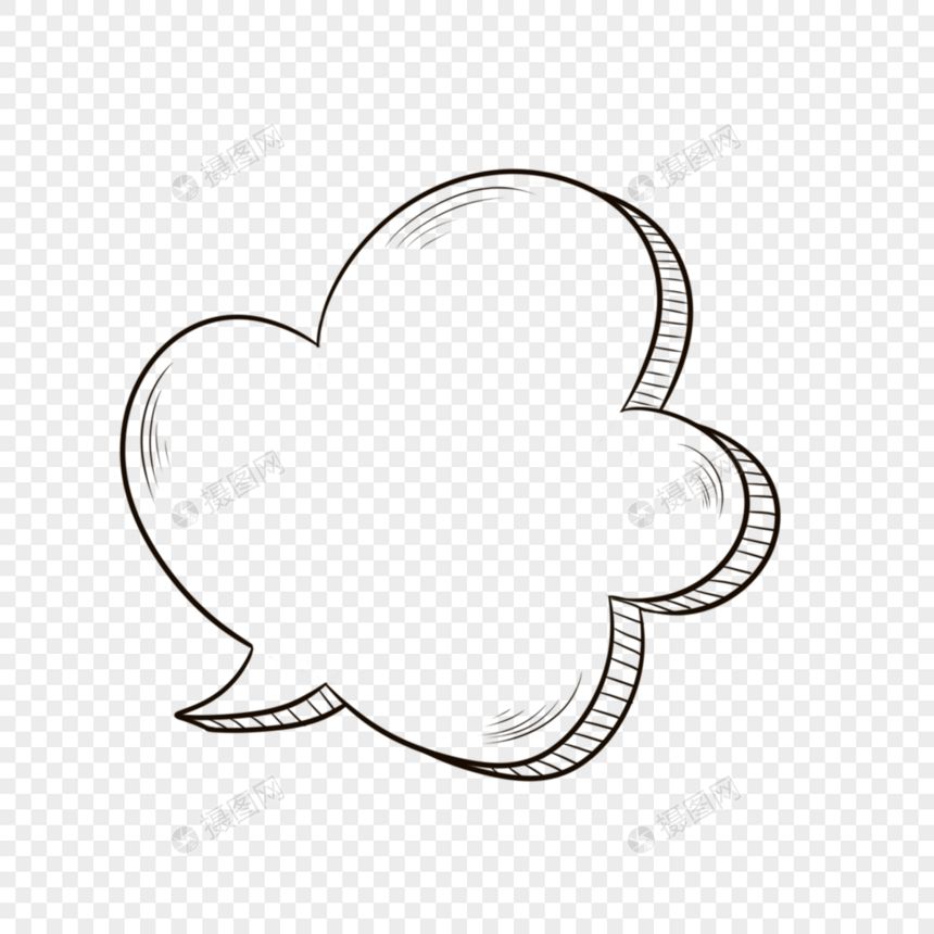 简约黑白线稿云朵气泡对话框图片