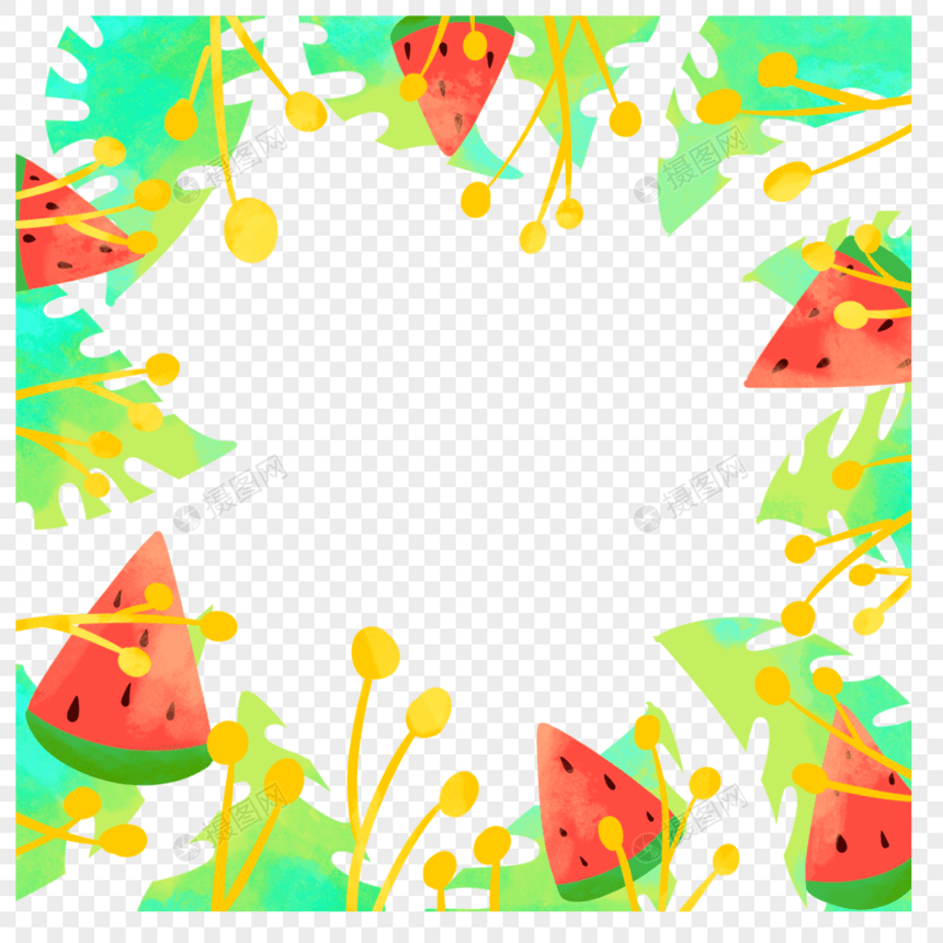 夏季西瓜水彩边框图片