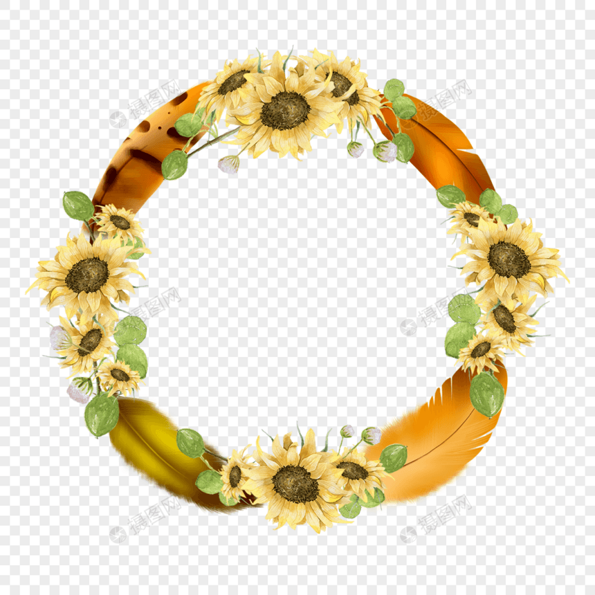 金黄色羽毛花卉花环图片