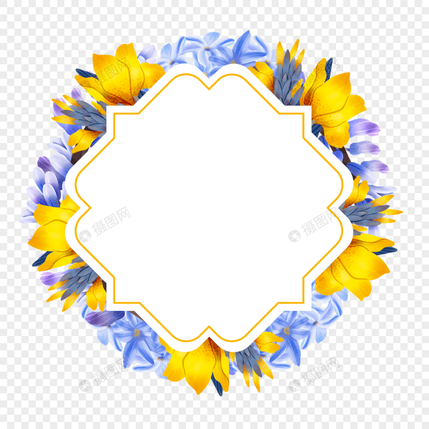 蓝色水彩风信子百合花卉边框图片