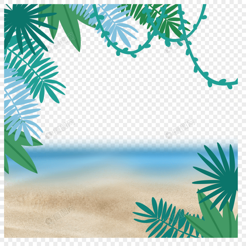 绿色植物夏季沙滩装饰图片